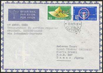 Timbres: RF55.1 a. - 17. 1955 Zurich-Istanbul-Beyrouth-Damas