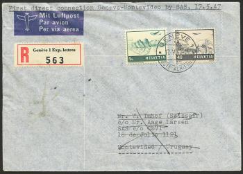 Timbres: RF47.6 a. - 17. Mai 1947 Stockholm-Copenhague-Genève-Lisbonne-Dakar-Natal-Rio de Janeiro-Montevideo