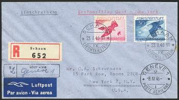 Briefmarken: RF46.5 bL. - 8. April 1946 USA-Gander-Shannon-Paris-GENF-Rom-Athen-CAIRO