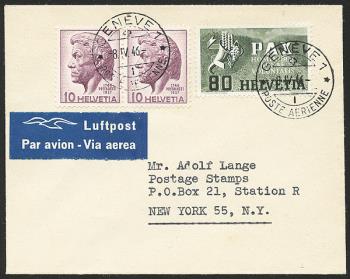 Stamps: RF46.5 b. - 8. April 1946 USA-Gander-Shannon-Paris-GENEVA-Rome-Athens-CAIRO
