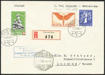 Briefmarken: RF40.2 a. - 1. April 1940 Locarno - Barcelona