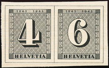 Timbres: W12-W13 - 1943 Pièces individuelles du bloc jubilé 100 ans de timbres postaux suisses