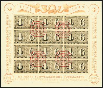 Thumb-1: W16 - 1943, Luxusblatt 100 Jahre Schweizerische Postmarken