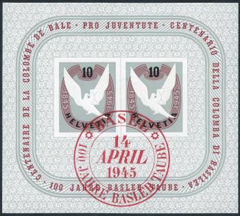 Briefmarken: W23 - 1945 Jubiläumsblock 100 Jahre Basler Taube