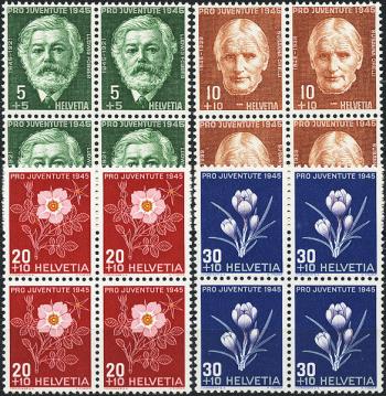 Stamps: J113-J116 - 1945 Portraits of Ludwig Forrer and Susanna Orelli, pictures of alpine flowers