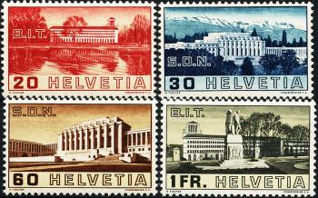 Timbres: 211-214 - 1938 Images des bâtiments de la Société des Nations et du Bureau du travail