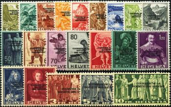 Briefmarken: SDN71-SDN91 - 1944 Geänderter dreizeiliger Aufdruck "Courrier de la société des nations"
