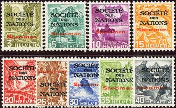Briefmarken: SDN47y-SDN55y - 1936 Landschaftsbilder im Stichtiefdruck, glattes Papier, SPECIMEN