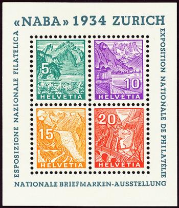 Thumb-1: W1 - 1934, Bloc commémoratif pour l'Exposition nationale du timbre de Zurich