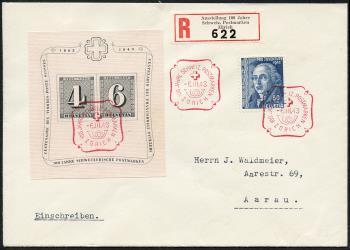 Thumb-1: W14, J104 - 1943, Blocco anniversario 100 anni di francobolli postali svizzeri