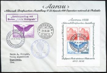 Briefmarken: SF38.2a - 21. September 1938 Ballonpost Aarau - Hornussen