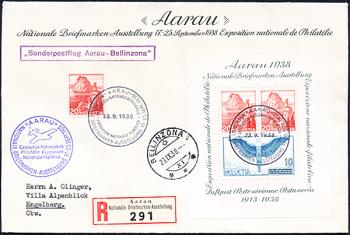 Briefmarken: SF38.3a - 23. September 1938 Aarau-Bellinzona-Aarau