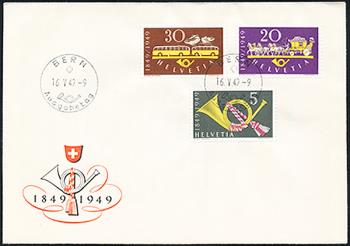 Timbres: 291-293 - 1949 100 ans La Poste Suisse