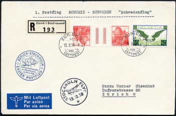 Francobolli: SF38.4b - 13. Oktober 1938 Zurigo-Copenaghen-Stoccolma