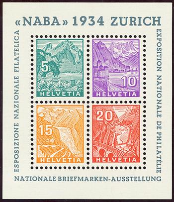 Francobolli: W1 - 1934 Foglio ricordo per l'Esposizione nazionale di francobolli di Zurigo